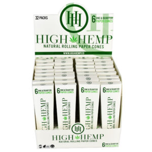 High Hemp Rolling Paper Cones - 6pk / 1 1/4" - 32PC DISPLAY