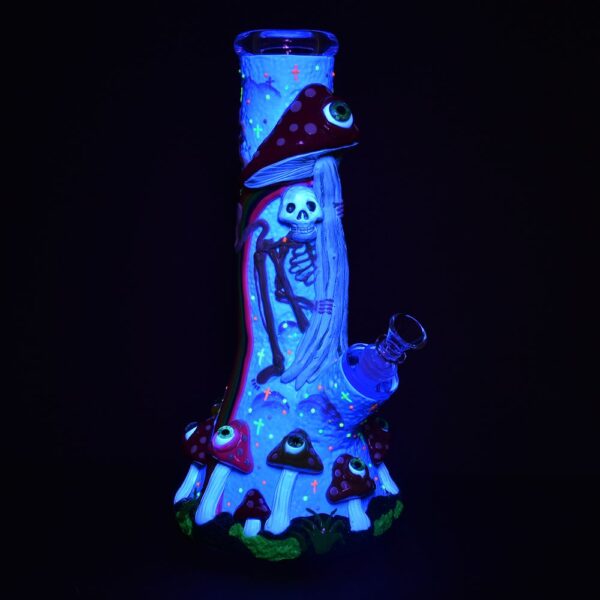 Sneaky Skeleton And Watchful Fungi Glow In Dark Beaker Water Pipe-12.5" / 14mm F