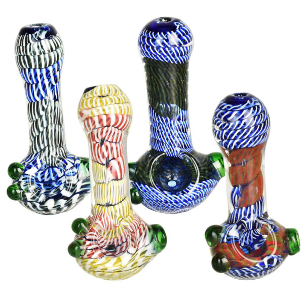 Twisted Rope Stack Glass Spoon Pipe w/ Marbles - 3.5"/Colors Vary