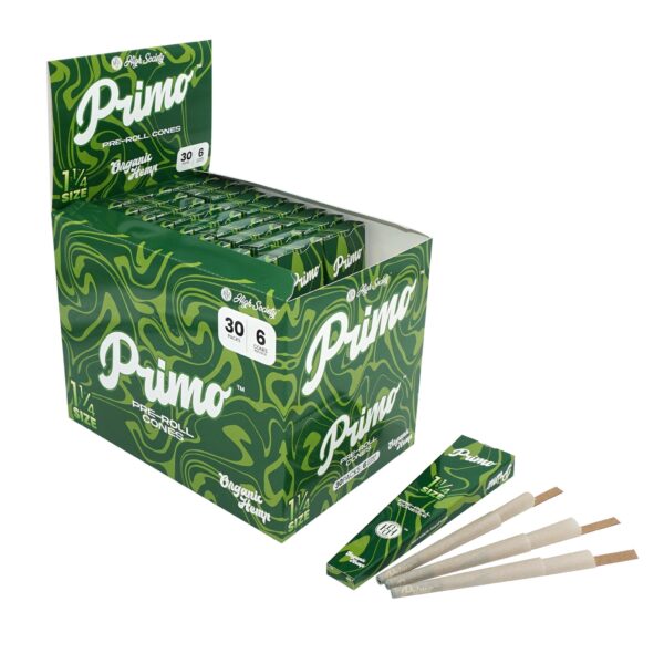 High Society - Primo Organic Hemp Pre-Roll Cones with Filter - 1.25" - Box of 30 Units