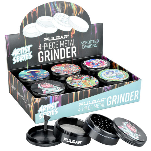 Pulsar Artist Series Grinder - 2.5" / 4pc / Assorted Designs 6PC DISPLAY