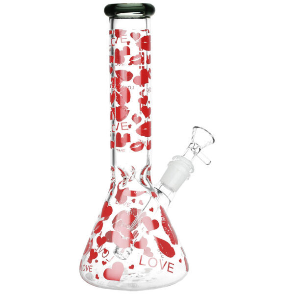 Pulsar Hearts and Kisses Glass Beaker Water Pipe - 9.75" / 14mm F / Colors Vary