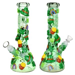 St. Patrick's Day Glow In The Dark Water Pipe - 10" / 14mm F