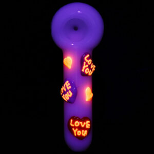 5PC SET - Valentines Hearts Glow In The Dark Glass Spoon Pipe - 5"