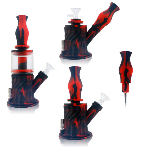 4 in 1 Silicone Water Pipe - 10" / 14mm F / Colors Vary