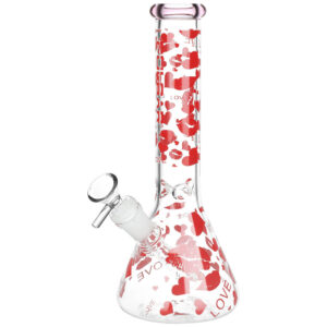 Pulsar Hearts and Kisses Glass Beaker Water Pipe - 9.75" / 14mm F / Colors Vary