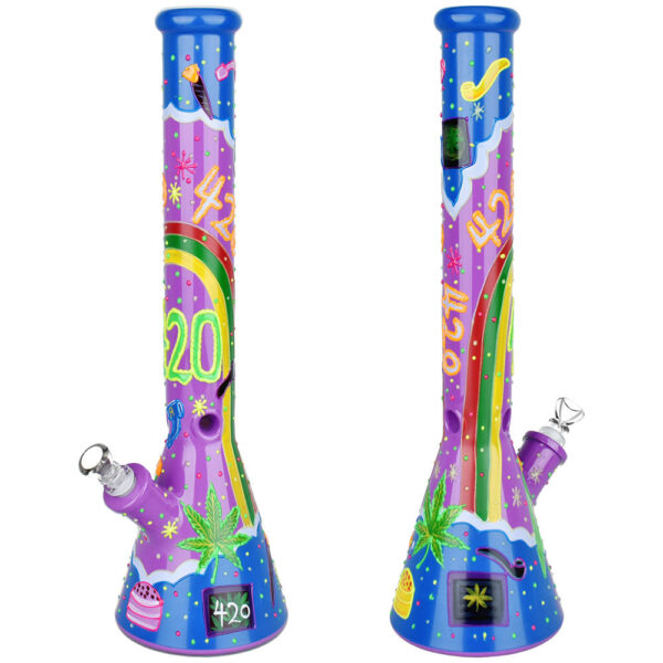 Beach Vibes 420 Painted Glass Beaker Water Pipe - 18" / 14mm F