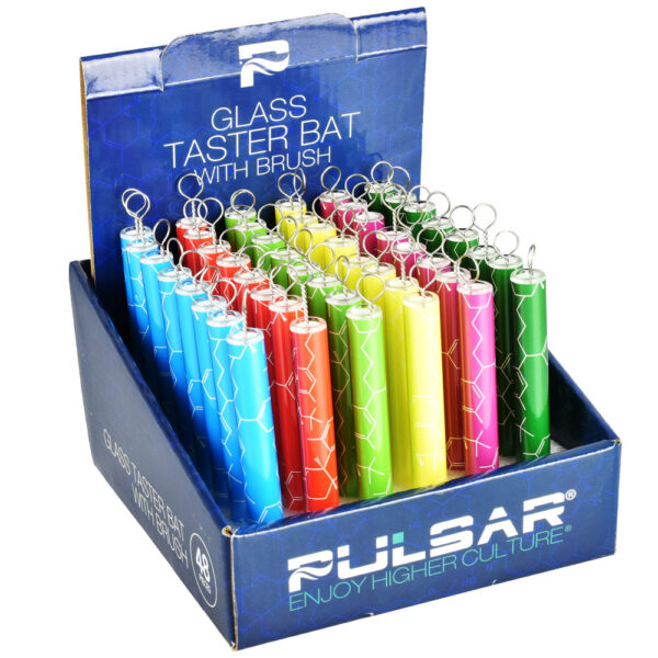 Pulsar Glass Taster Bat - 4"/THC Molecule/Asst - 48PC DISP