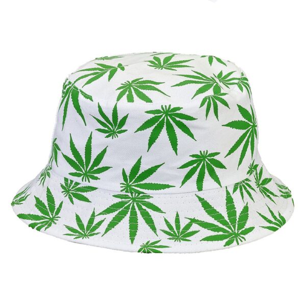 bucket hat - white hat with green leaves